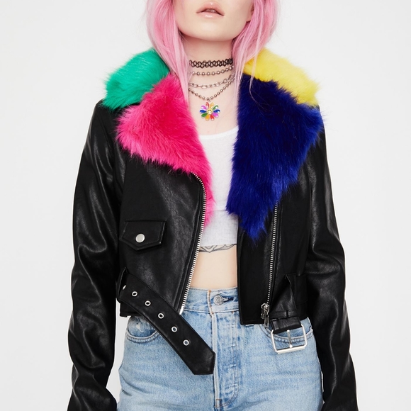 Dolls Kill Jackets & Blazers - NWT Dolls Kill Trolls Fur Moto Jacket